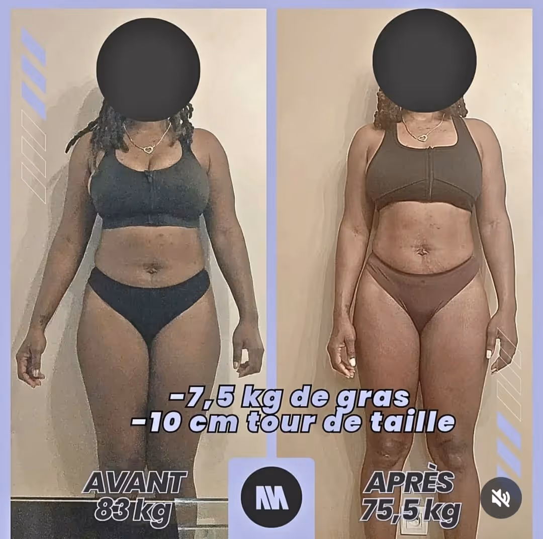 Transformation physique avant/après d'un client homme.