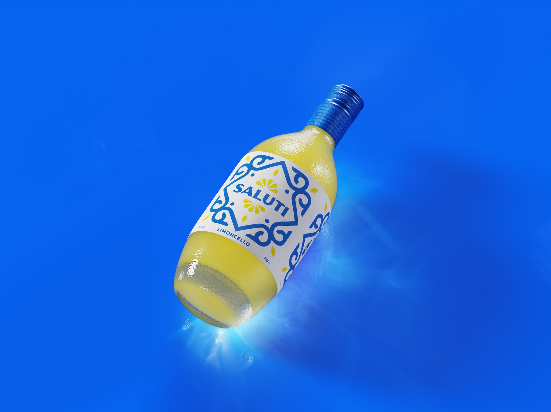 Unbound. Limoncello packaging concept. Bottle texture mimics Sicilian lemon. Premium artisanal liqueur packaging.