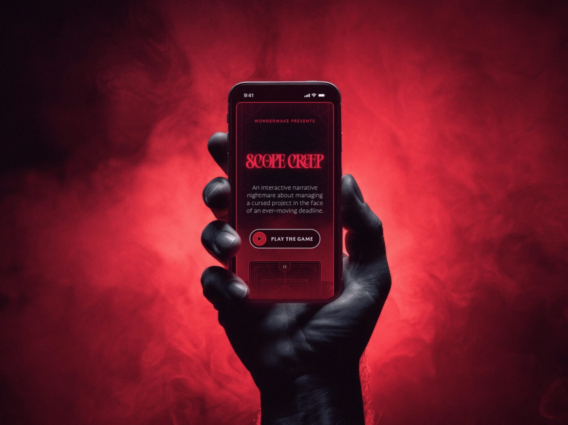 Wondermake. The Scope Creep final tarot reading screen design. Eight possible endings creative industry game.