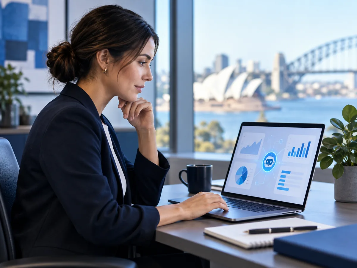 Finance professional reviewing Business Central Copilot insights on a laptop