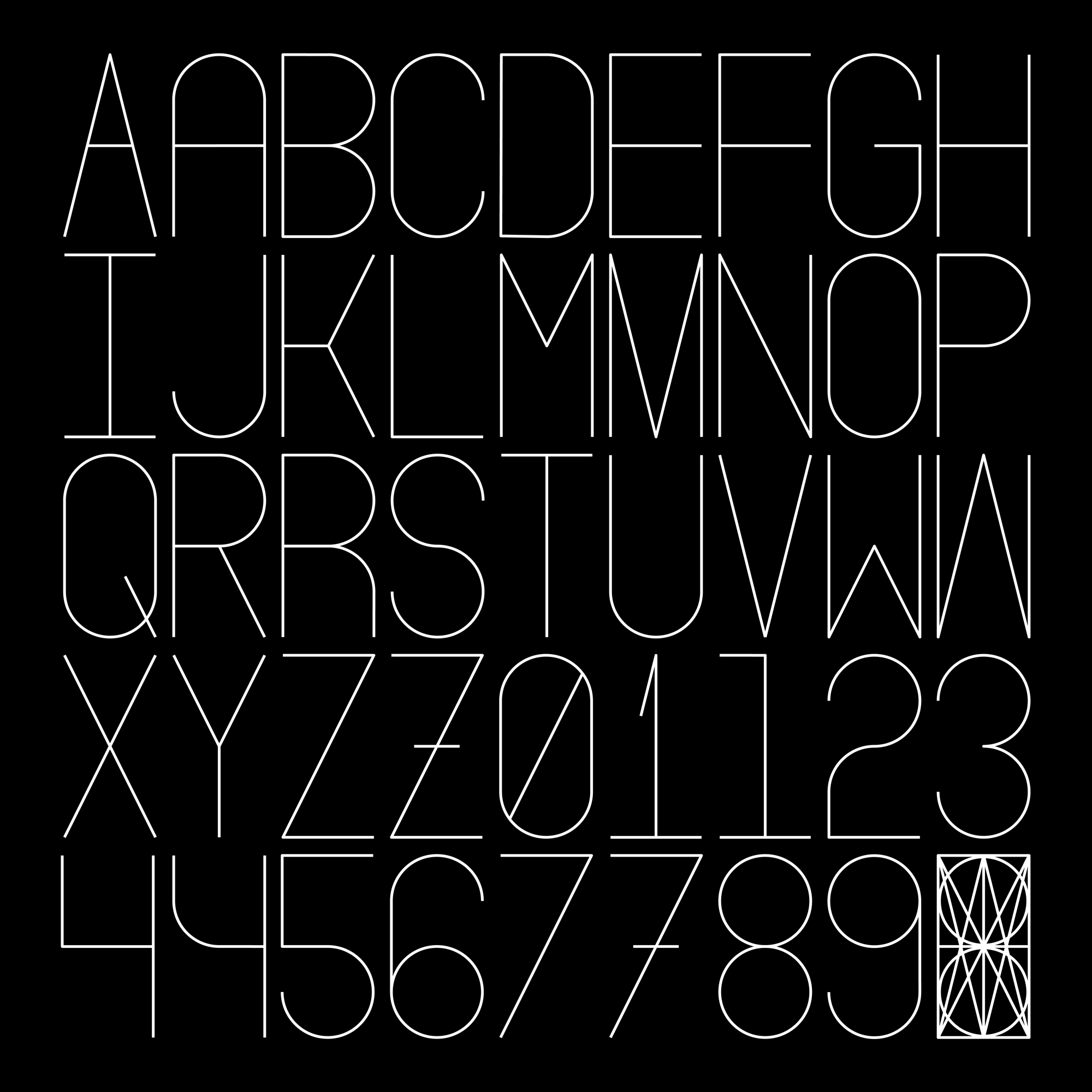 A geometric alphabet and numerals.