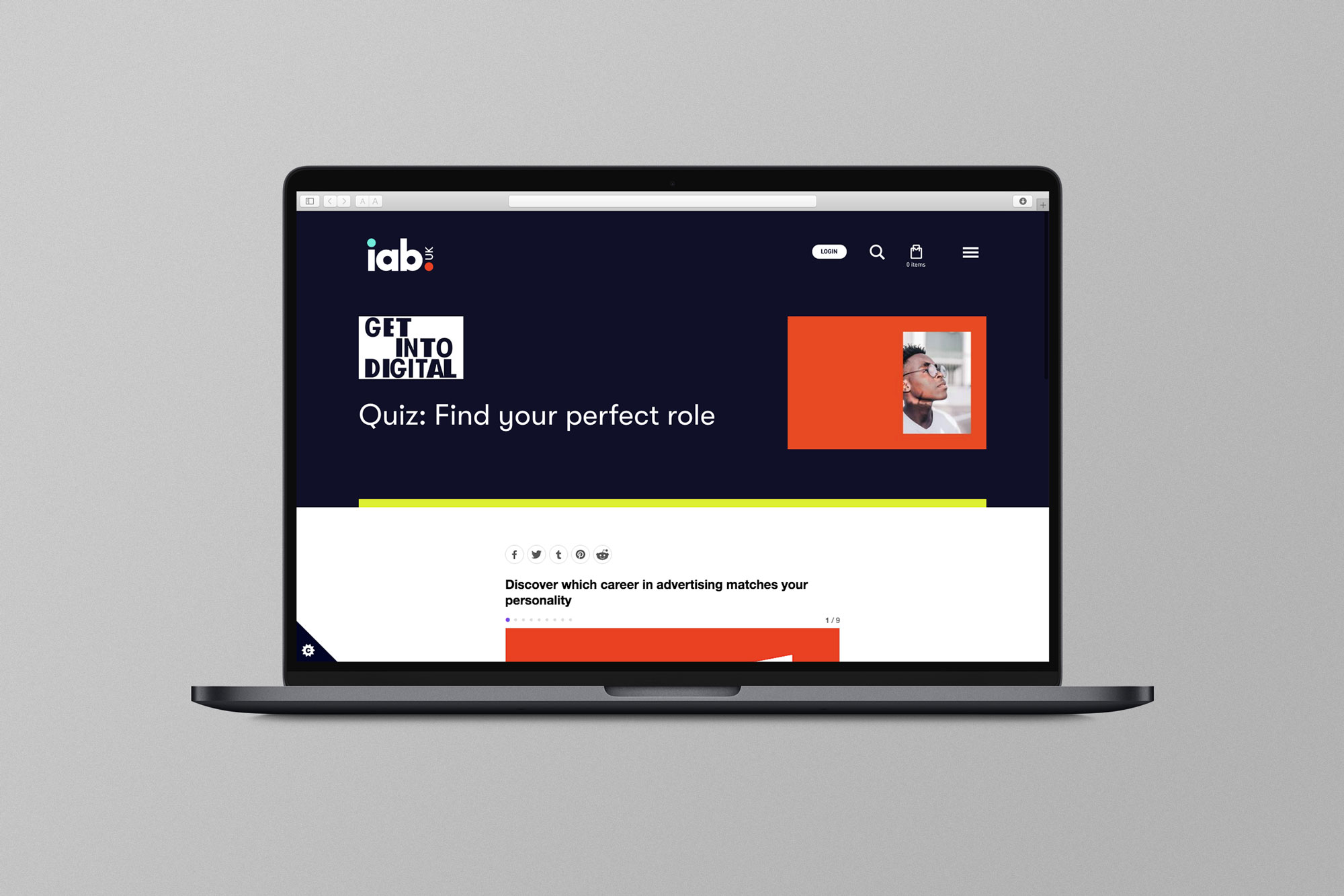 A laptop displaying an article from the company IAB, promoting careers into digital advertising.