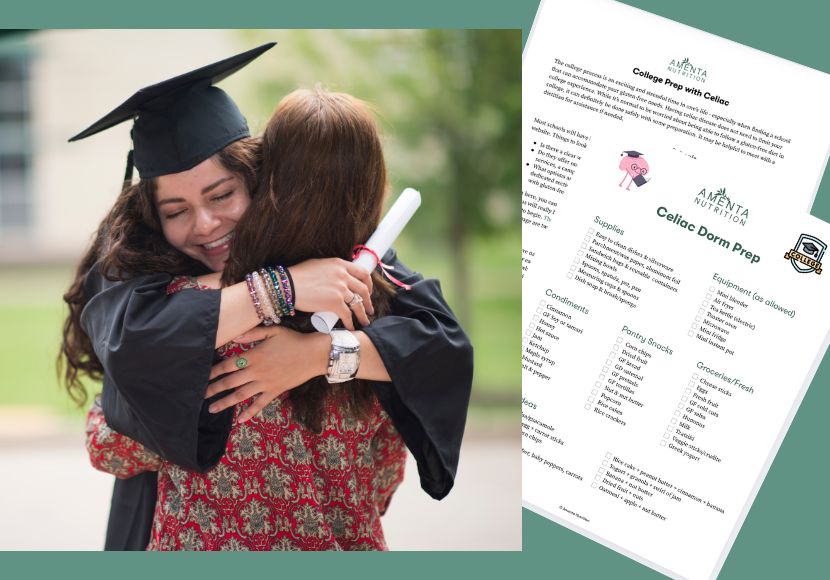graduating kid hugging parent and college prep docs