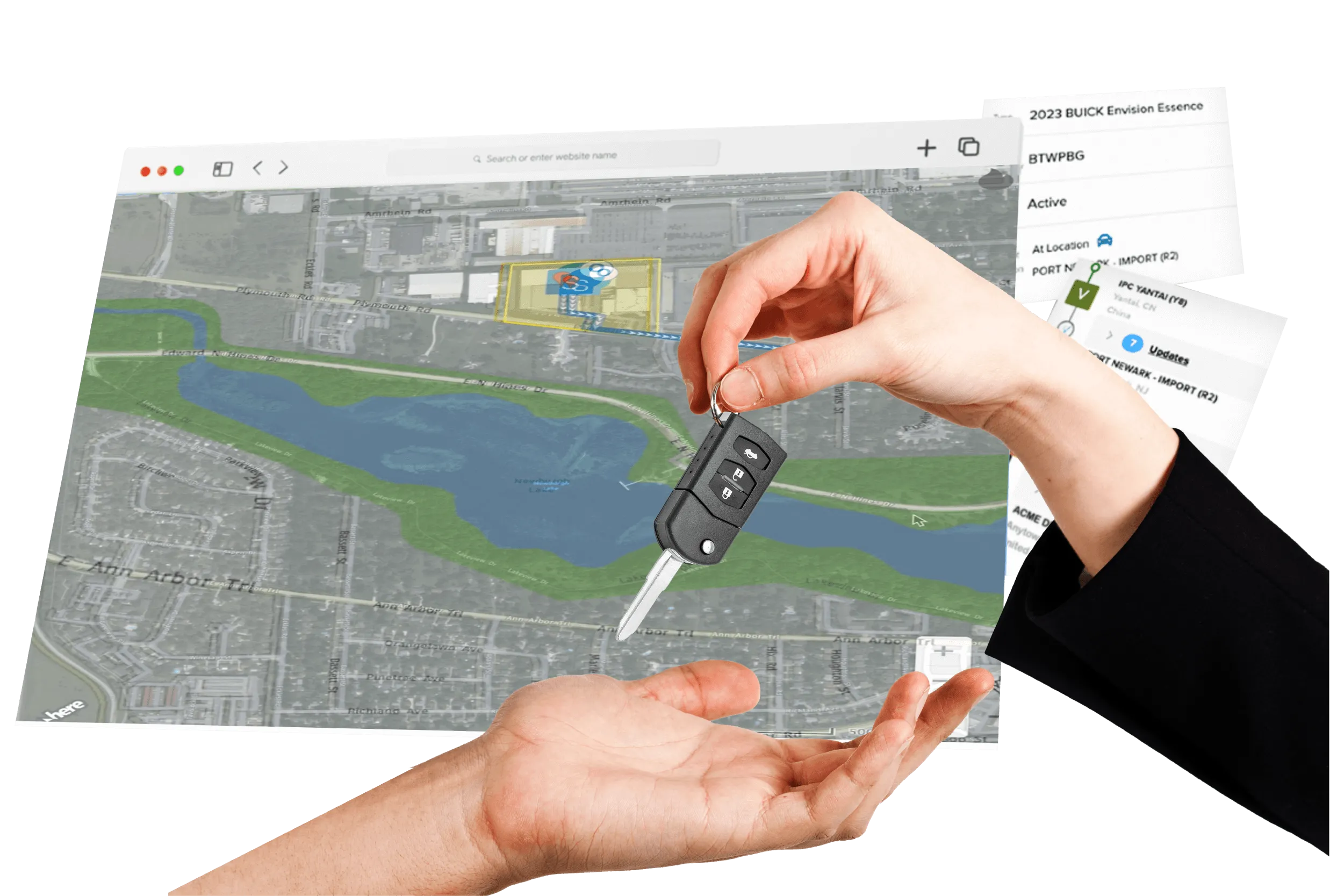 A dealership handing keys to a consumer