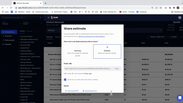 exporting 1build estimate to excel