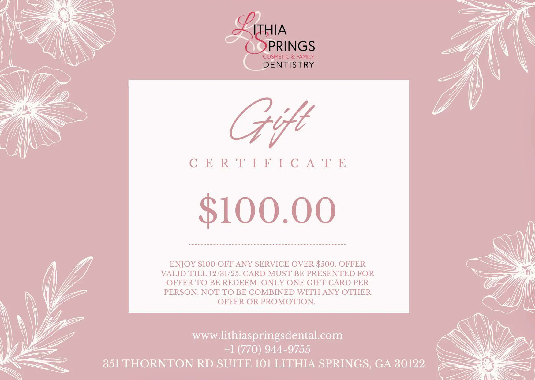 $100 off any service over $500 until 12/31/25