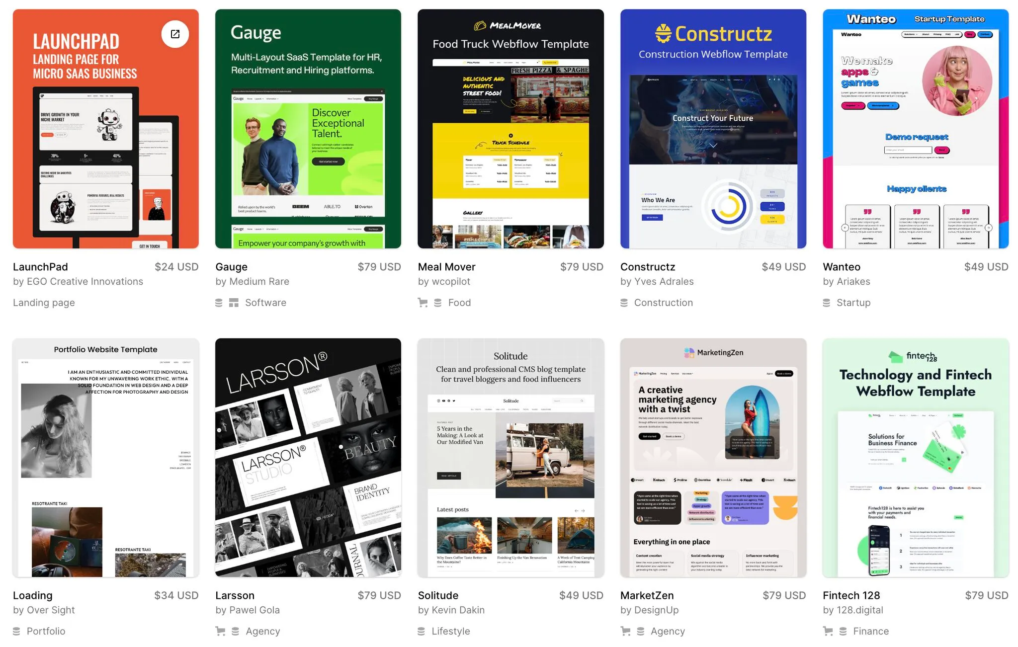 Webflow Template Auswahl