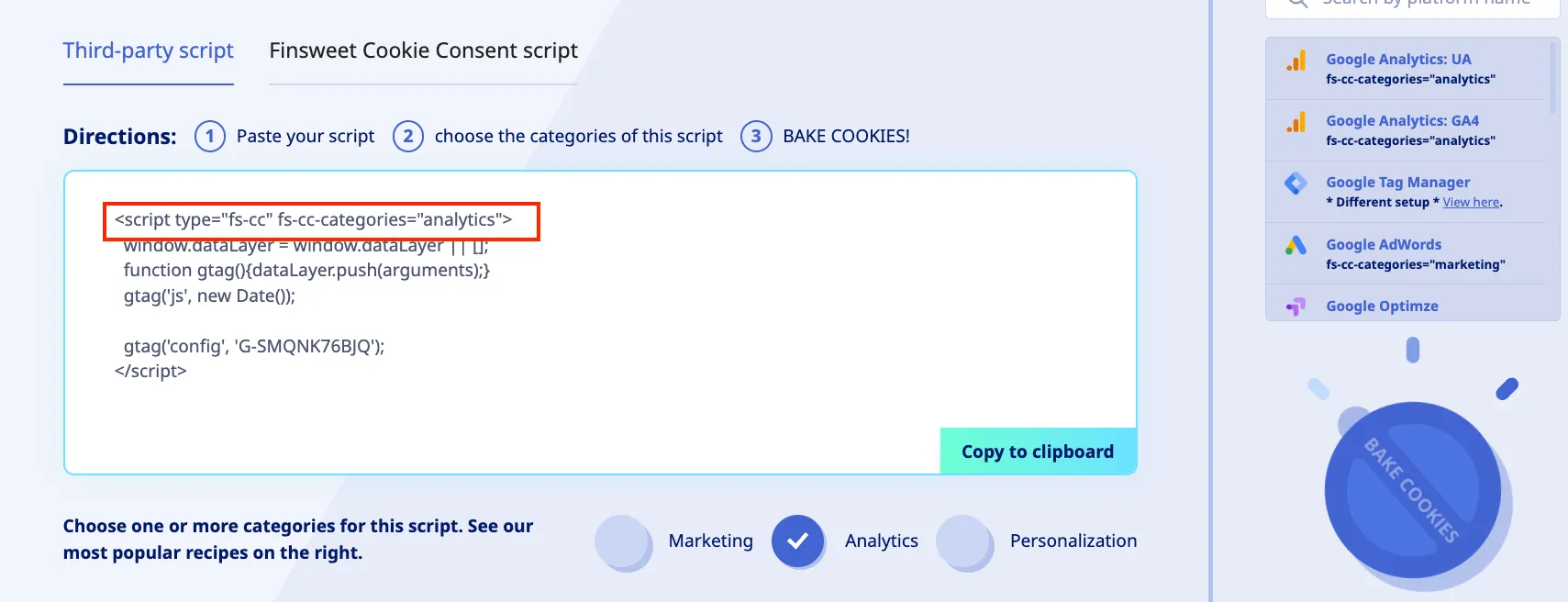 Analytics Code nach Cookie Oven