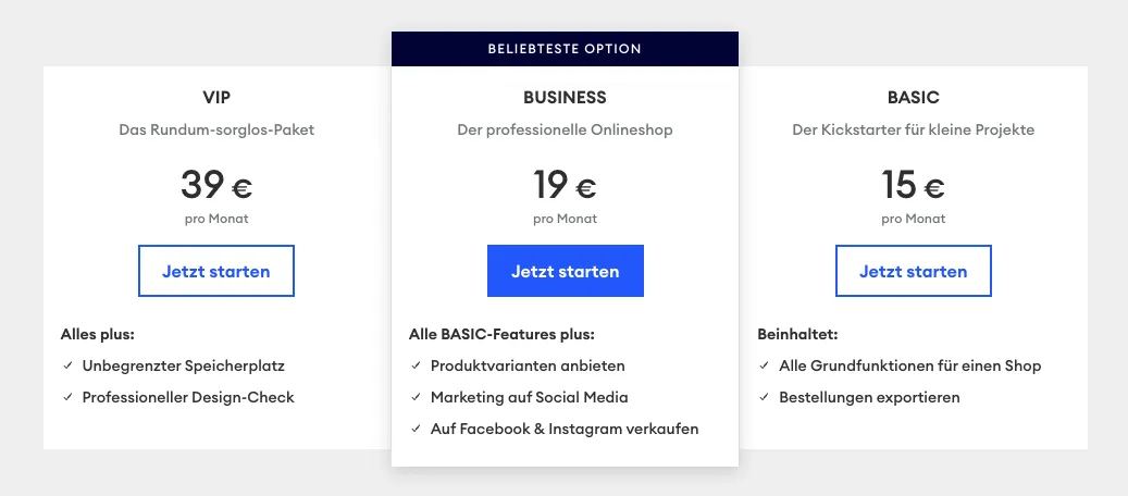 Jimdo Preise Onlineshops