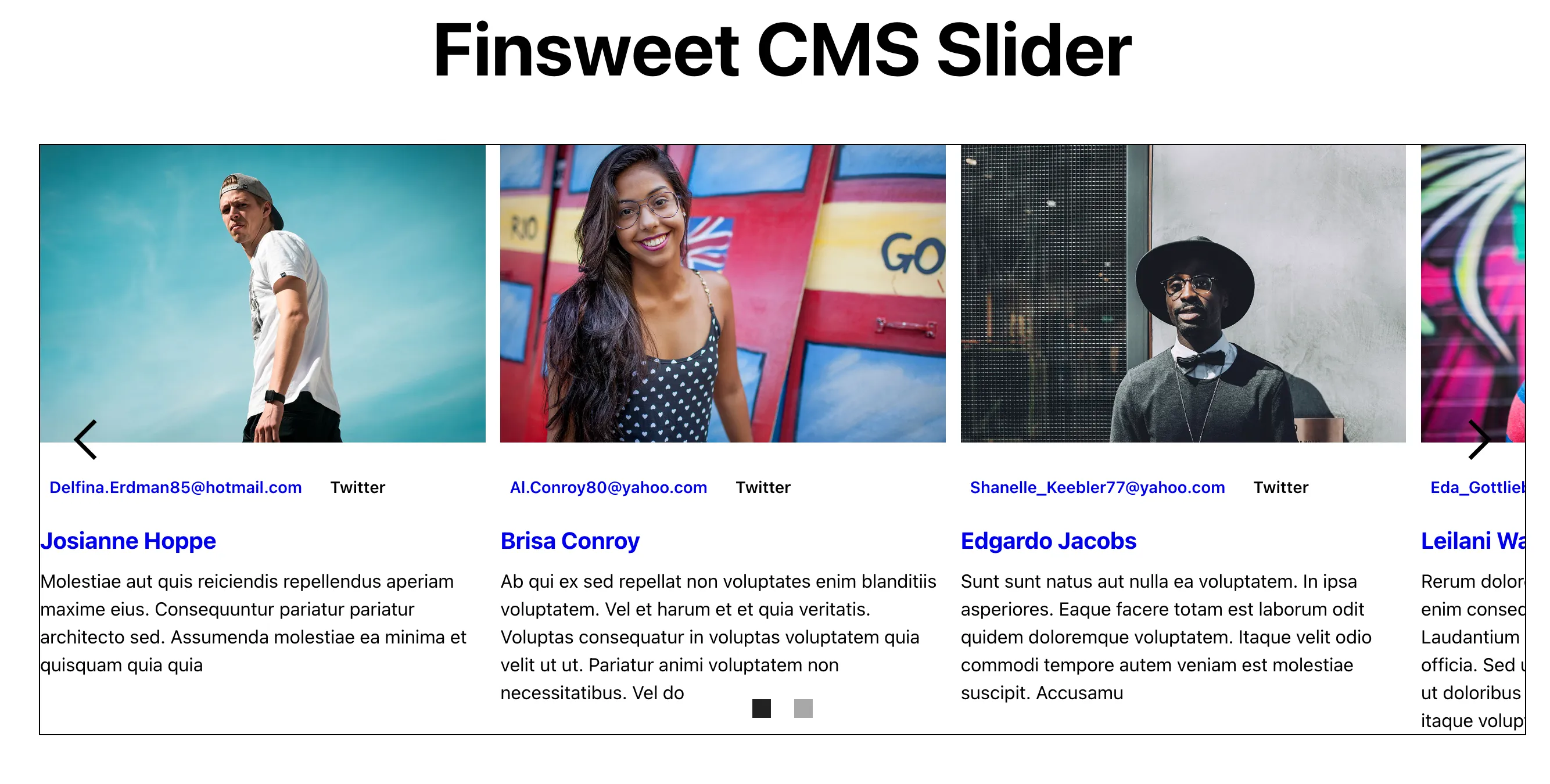Finsweet CMS Slider in Webflow funktionl