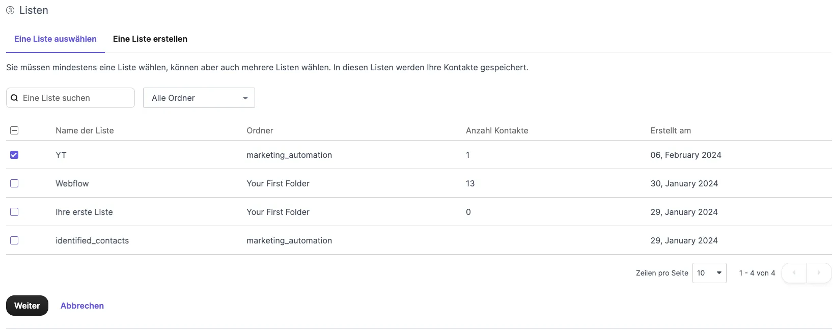 Brevo Formular Listen