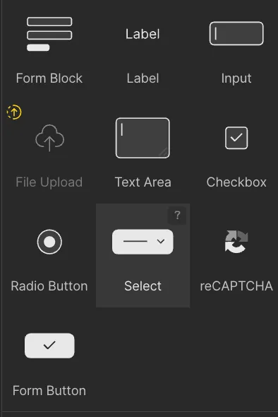 Webflow Formular Elemente
