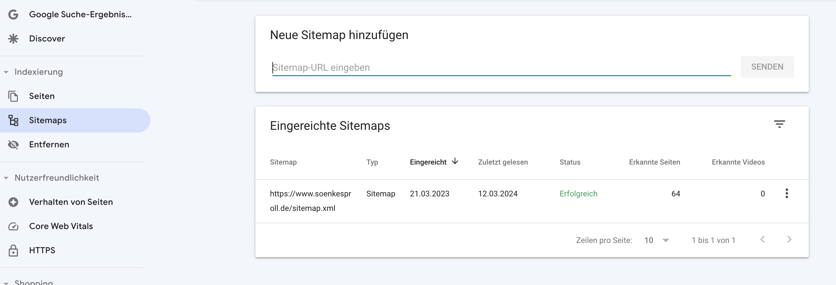 Sitemap in Google Search Console