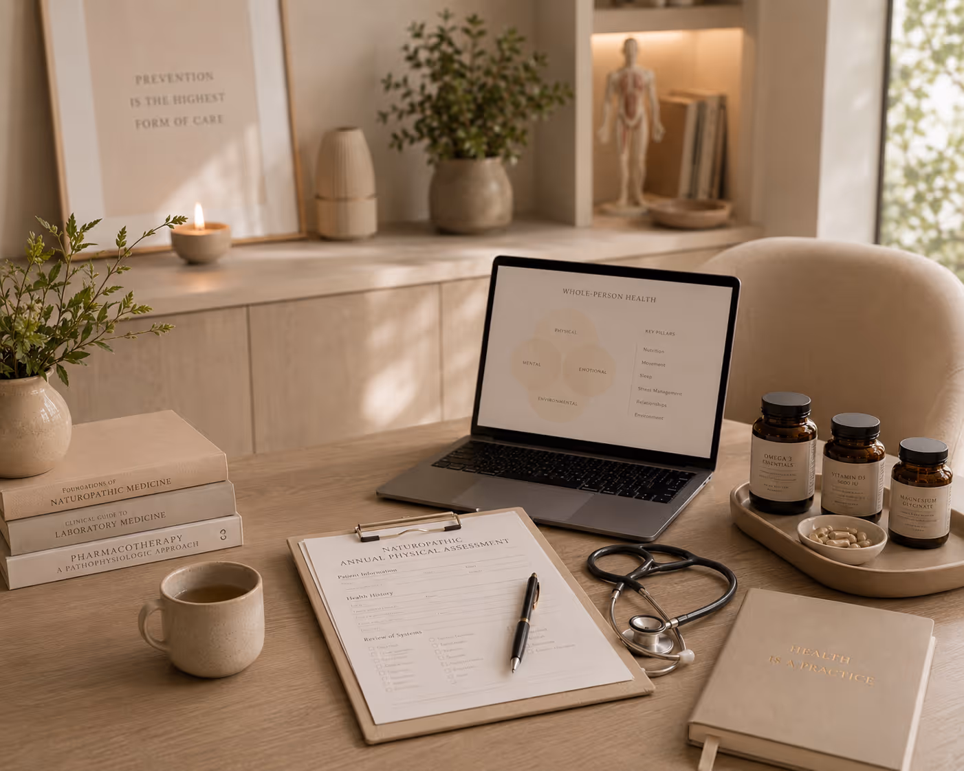 A 60-minute proactive whole-person physical with a Naturopathic Doctor. Medication review, screening discussion, and a clear plan forward.