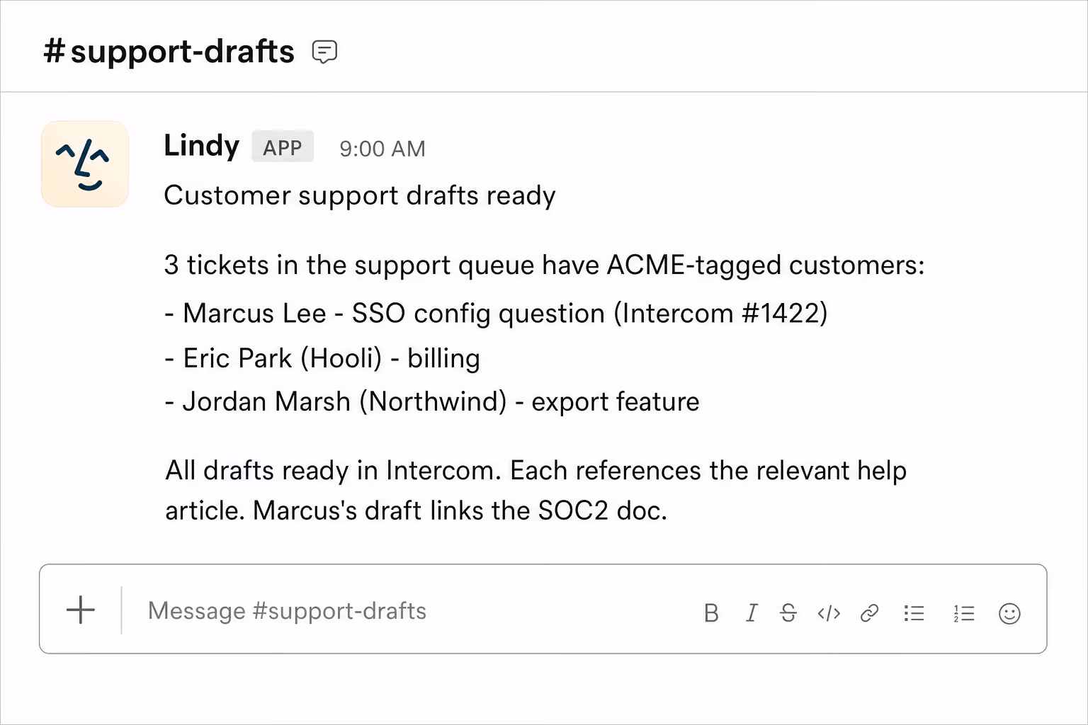 Customer questions get a fast, on-brand reply