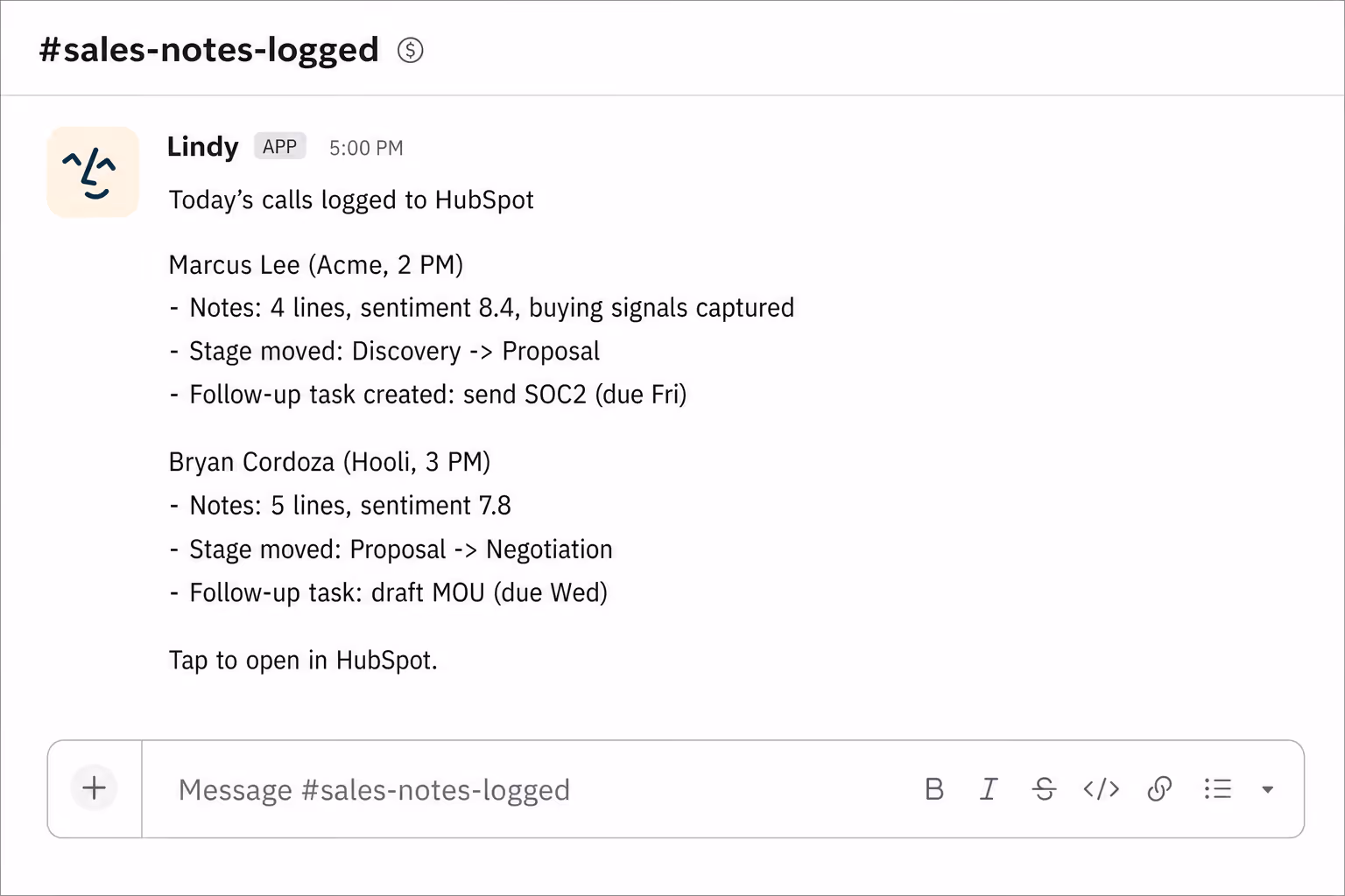 Every call ends with HubSpot already updated