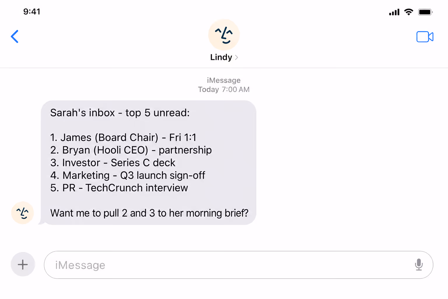 A morning briefing of your boss's inbox