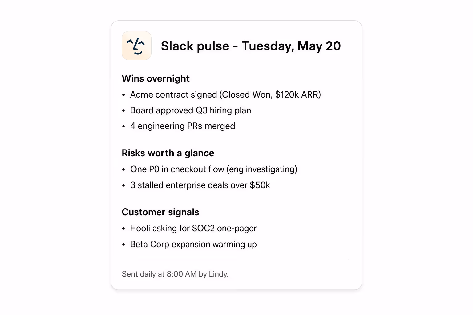 A daily read on the company's pulse