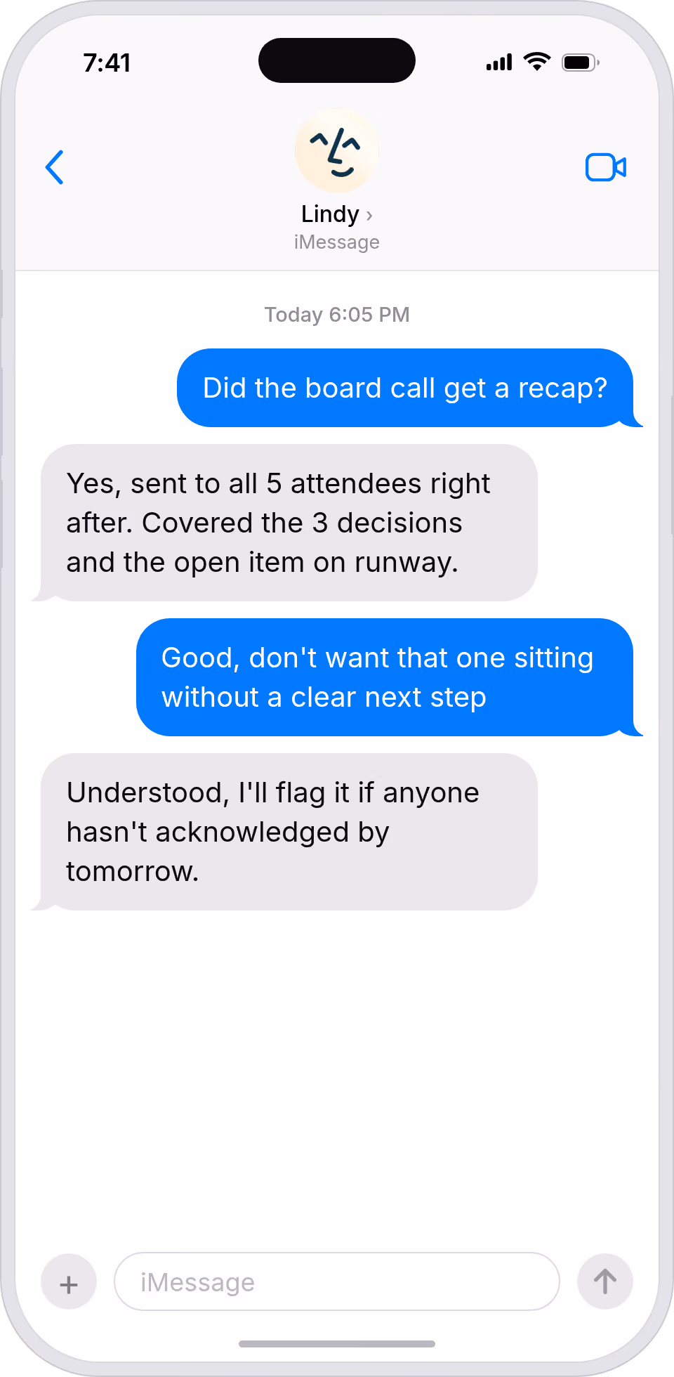 Every important conversation lands with a follow-up
