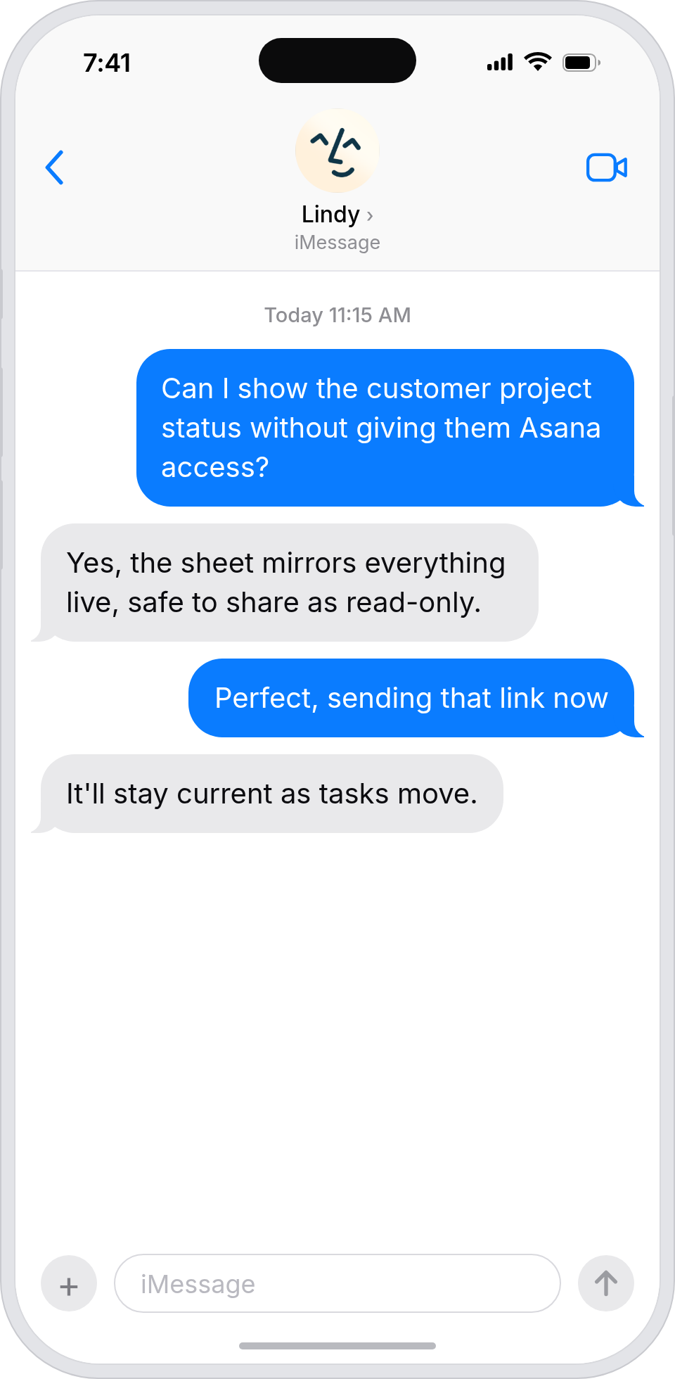 Customers see project status without an Asana login