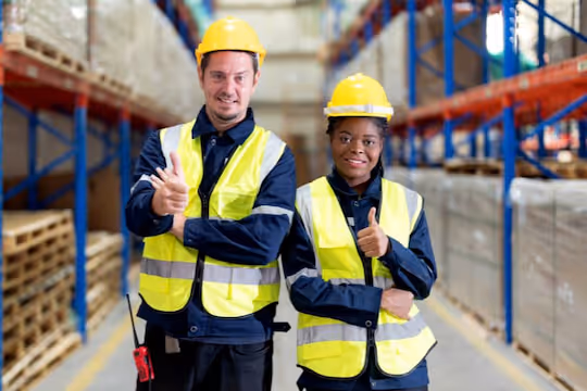 Warehouse worker wearing safety gear