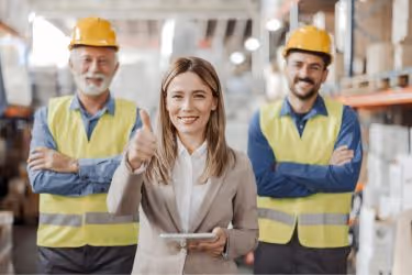 Warehouse manager and her team