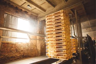 Many pallets coming from the machine