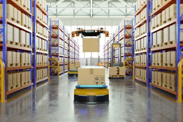 Warehouse with robots controlled by AI