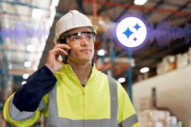 Warehouse worker talking to an AI Voice Receptionist