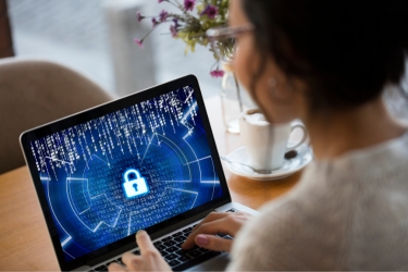 Woman with her laptop protected