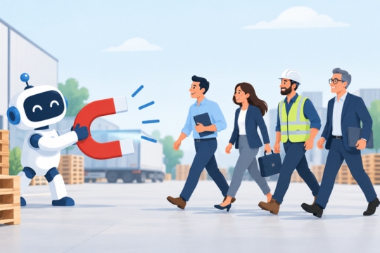 5 Ways to Get More Customers with AI - AI Robot attracting people with a magnet