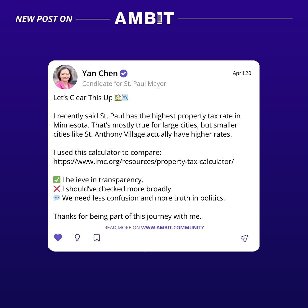 in this photo there is a post that was made on St. Paul Based Ambit Media Comapnies Platform