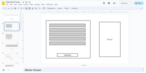 Google Slide wireframe of the slide where the mentor is introduced.