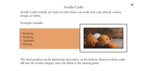 Image of the "Textile Crafts" information slide layer.