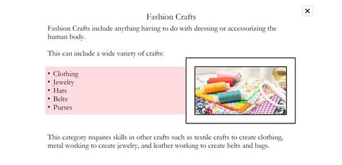Image of the "Fashion Crafts" information slide layer.
