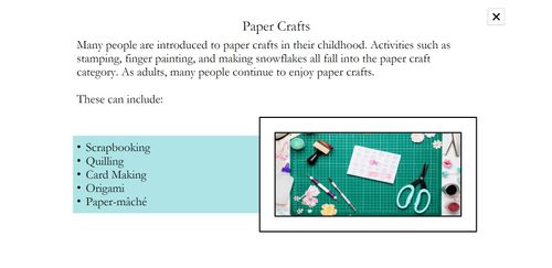 Image of the "Paper Crafts" information slide layer.