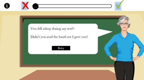Image of the classroom setting where the teacher is upset that the user fell asleep in class.