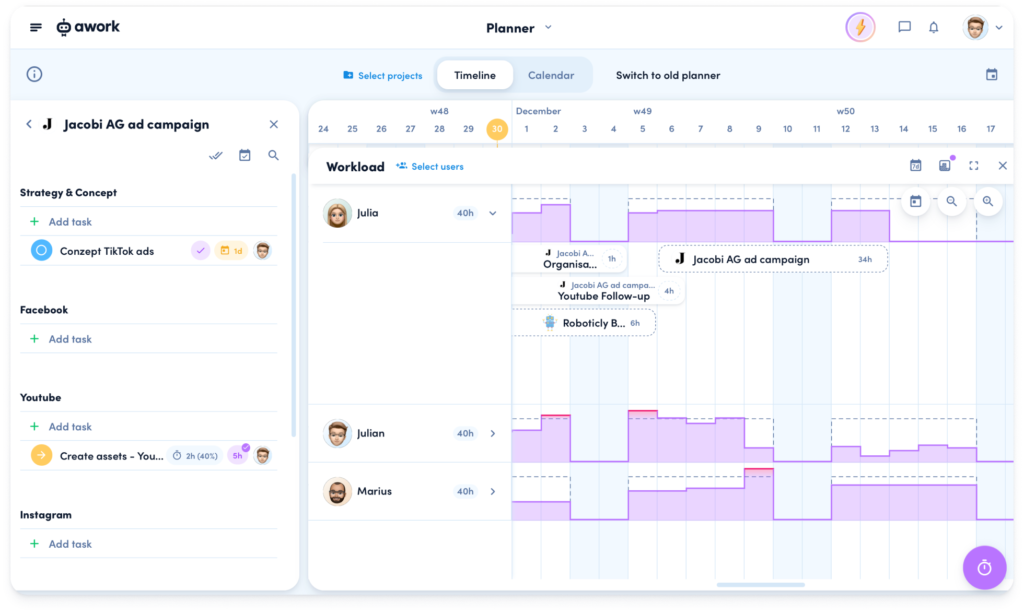 Wöchentlich Planung im awork Planer