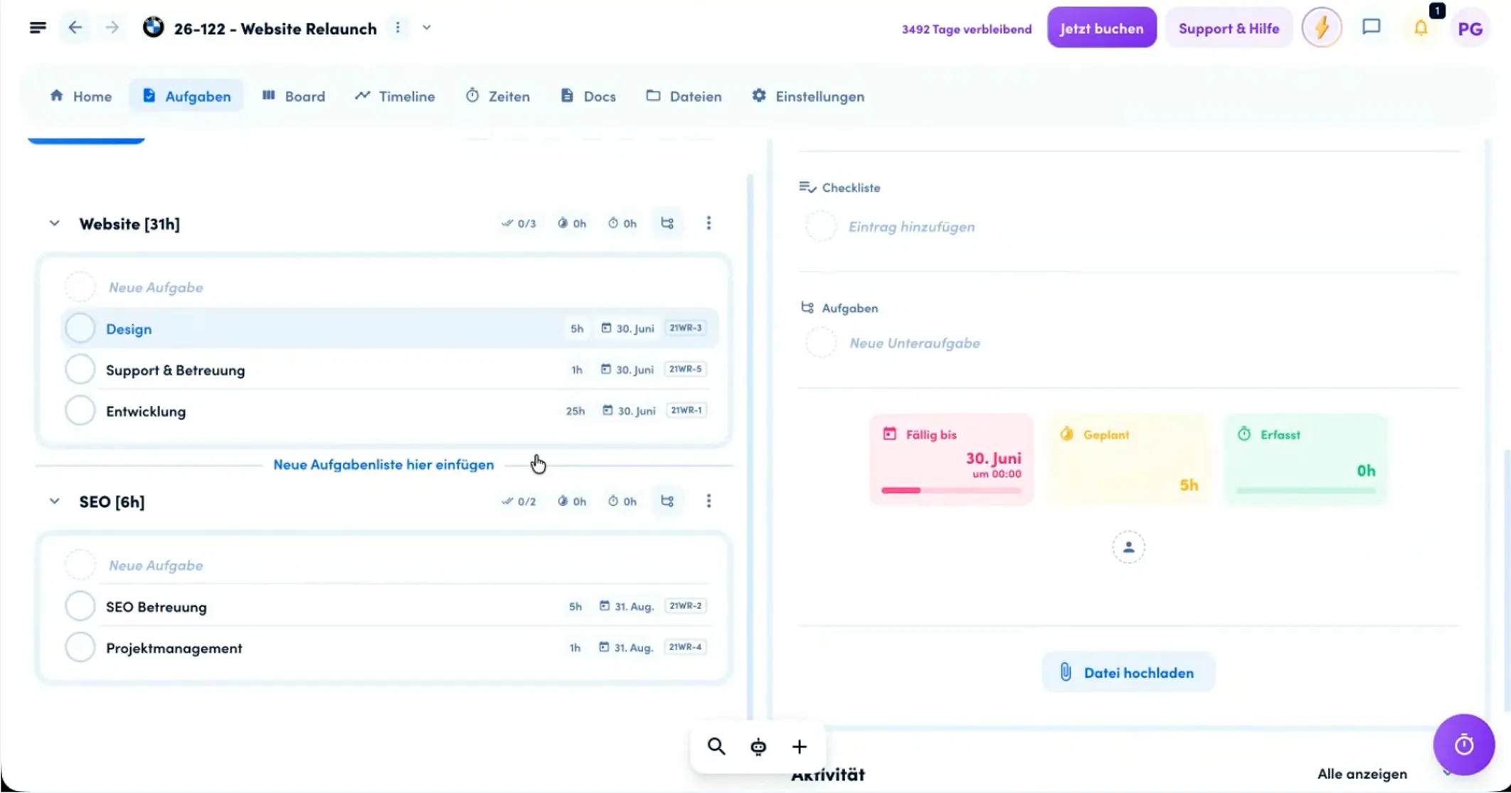 New created project in awork via the helloHQ integration