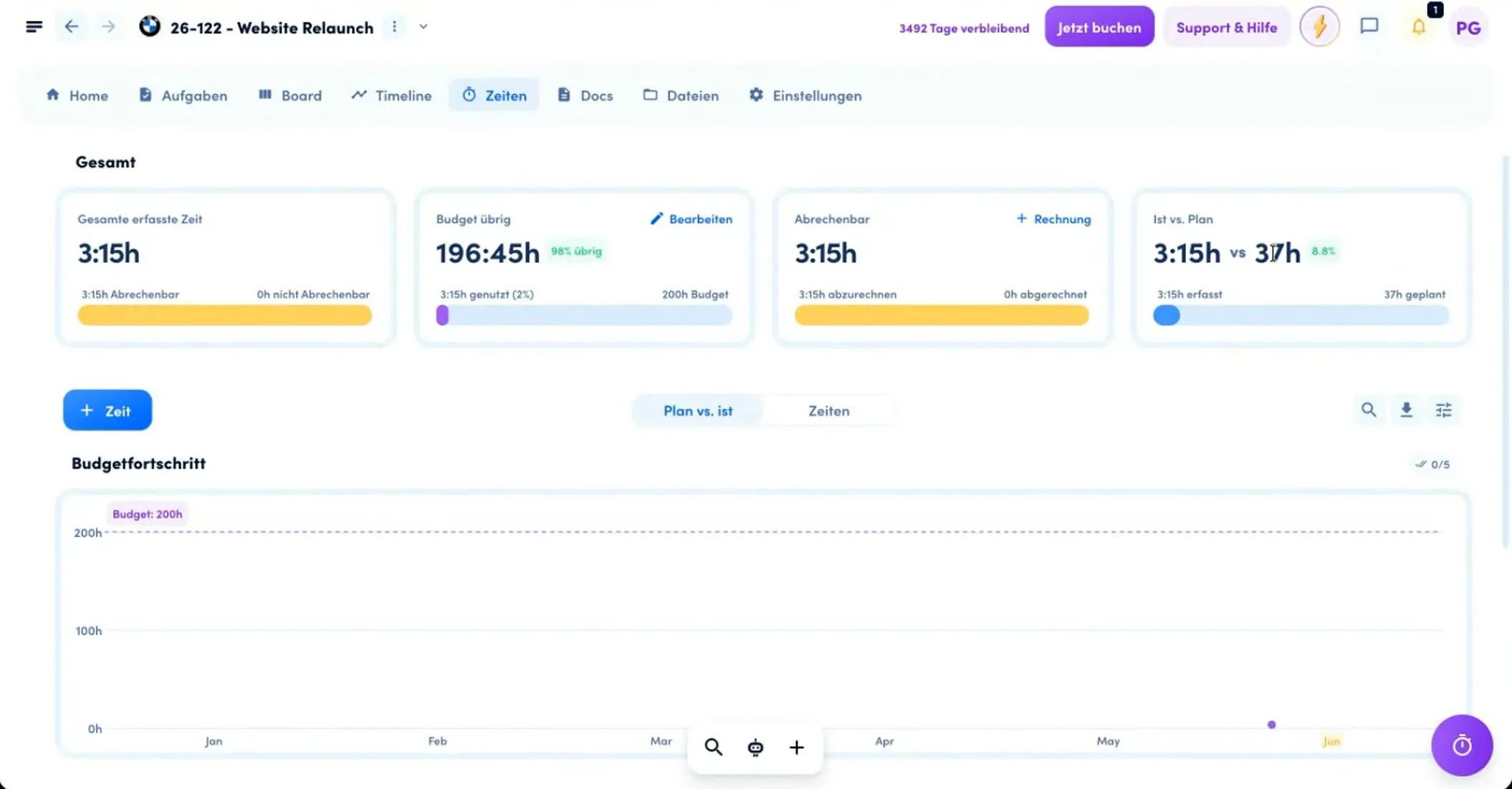 Integrated time tracking in awork for billable agency projects
