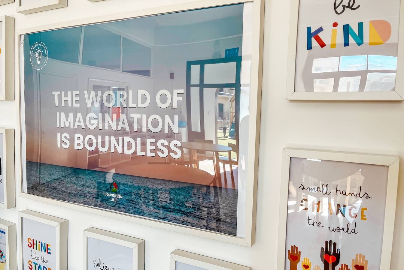 Framed pictures in a Boundless Life Education Center 