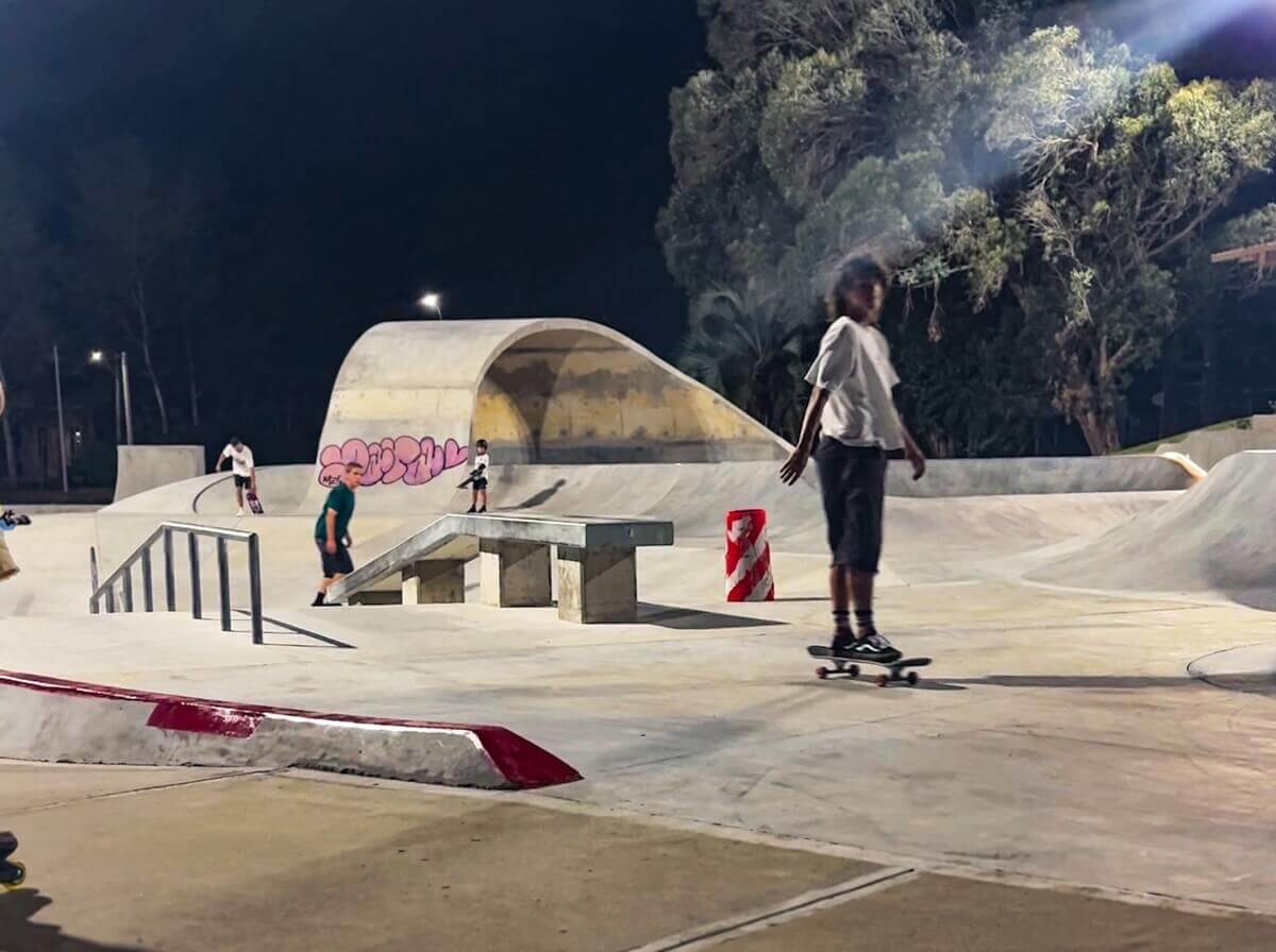 Teens skate at the community skatepark in La Barra