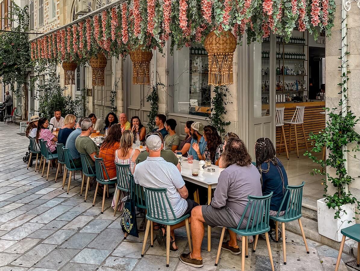 A group of Boundless Life families network at a cafe in Europe