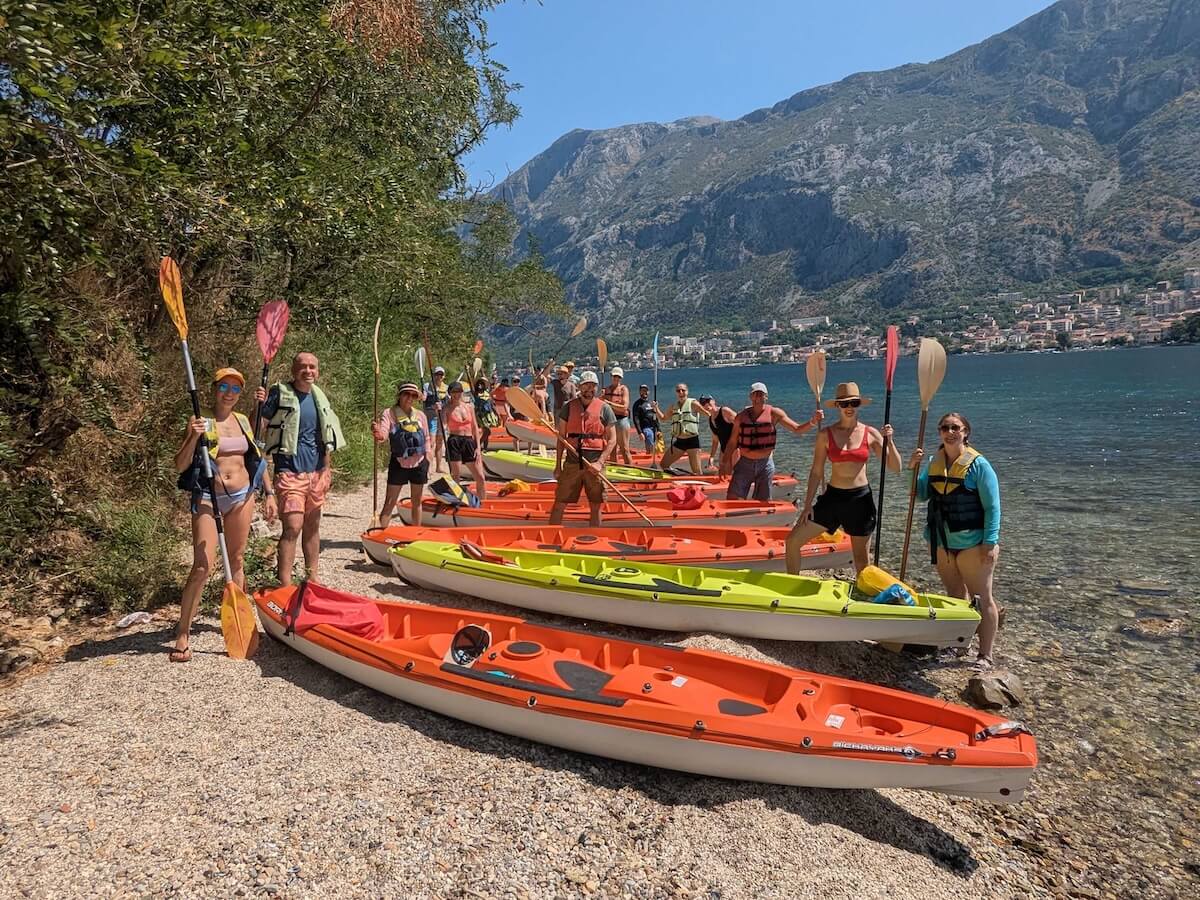 A group of people prepare to go kayaking in Kotor - gap year sabbatical with Boundless Life