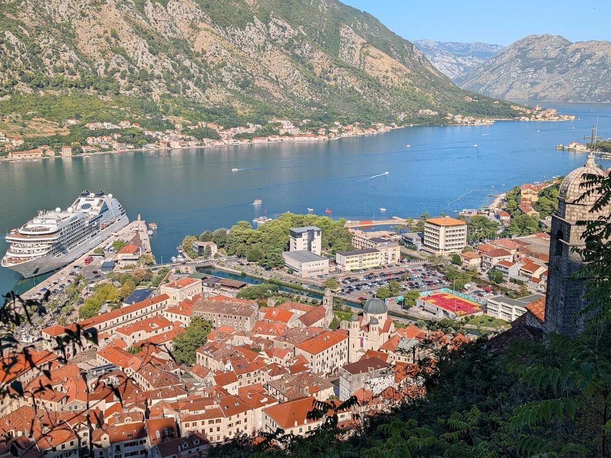 A cruise ship in harbor in Kotor Montenegro - gap year planning destination