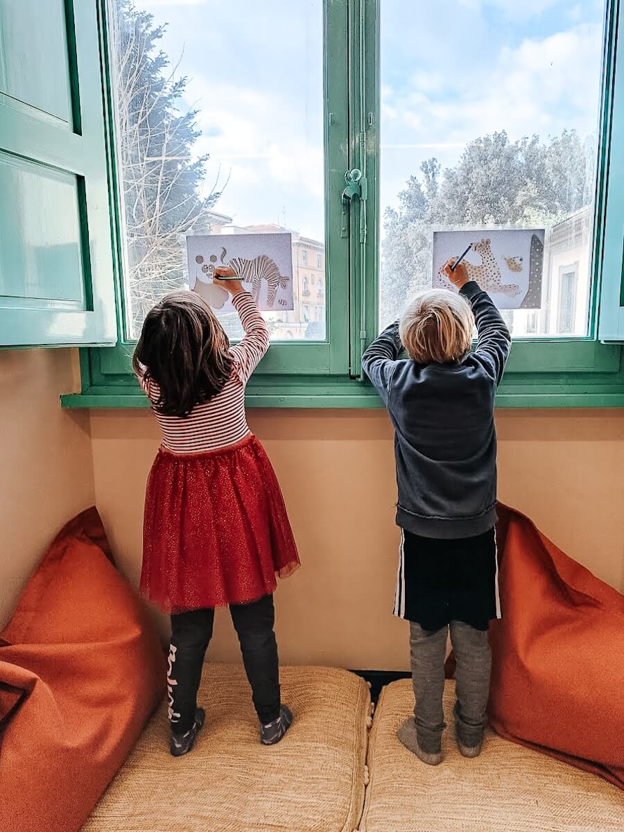 Kids drawing at a Boundless Life Education Center in Europe