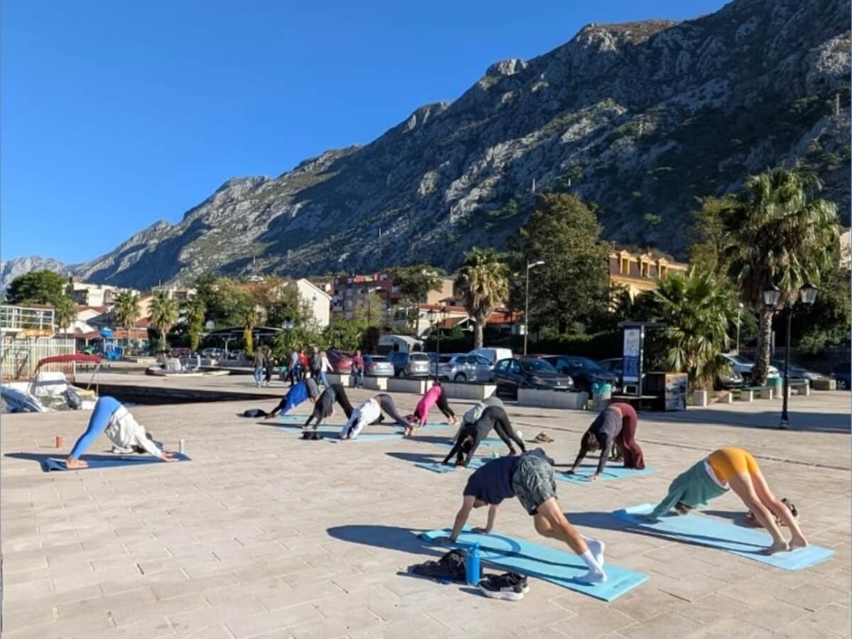 Family and community on cohort practice yoga with Boundless Life in Kotor Montenegro