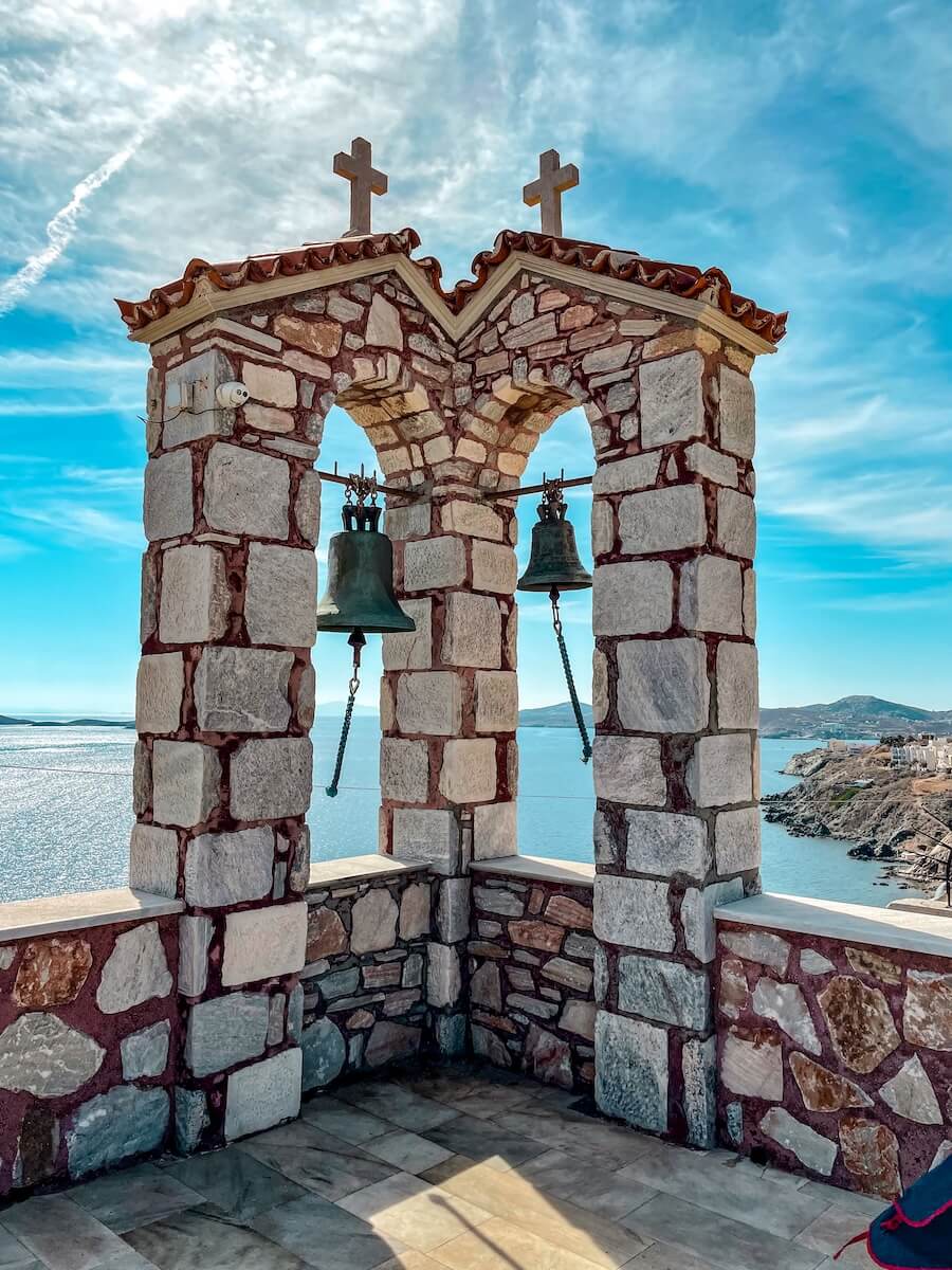 Church bells overlooking the Cycladic Islands of Greece, including Syros - family travel guide