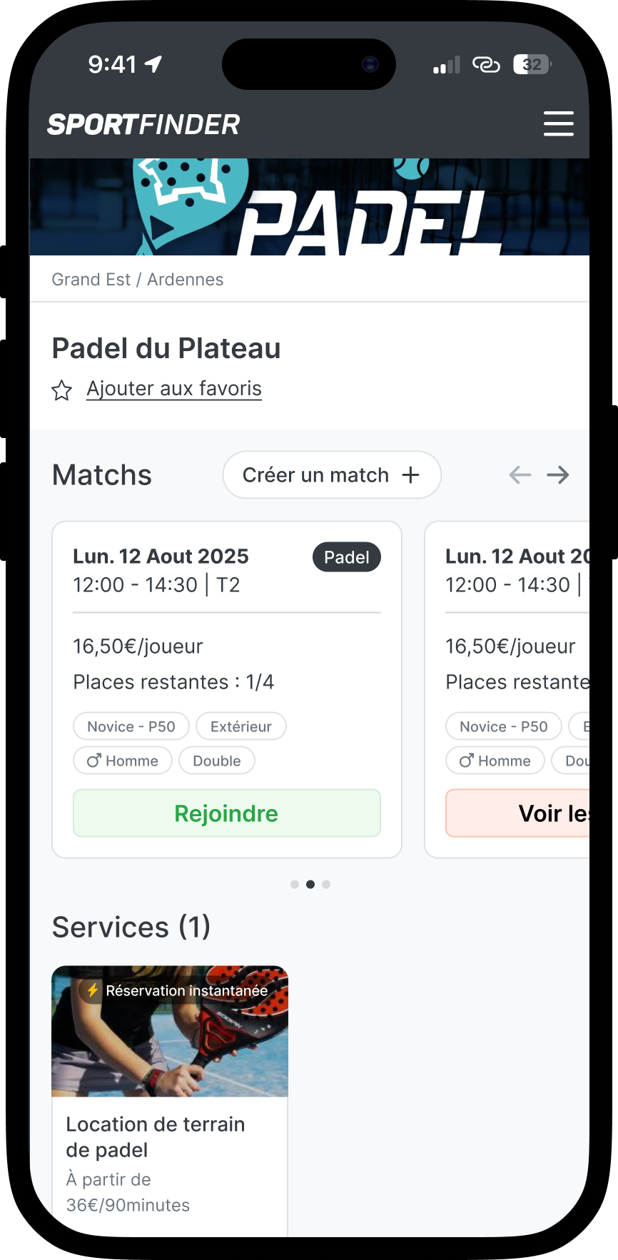 mockup with the booking calendar of Sportfinder