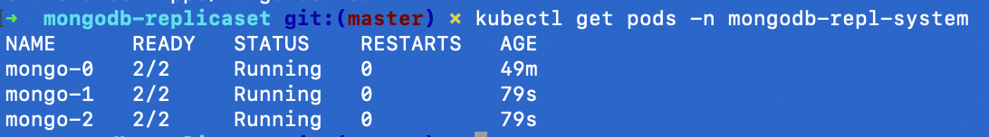 Replicate set command -   kubectl scale --replicas=3 statefulset mongo -n mongodb-repl-system